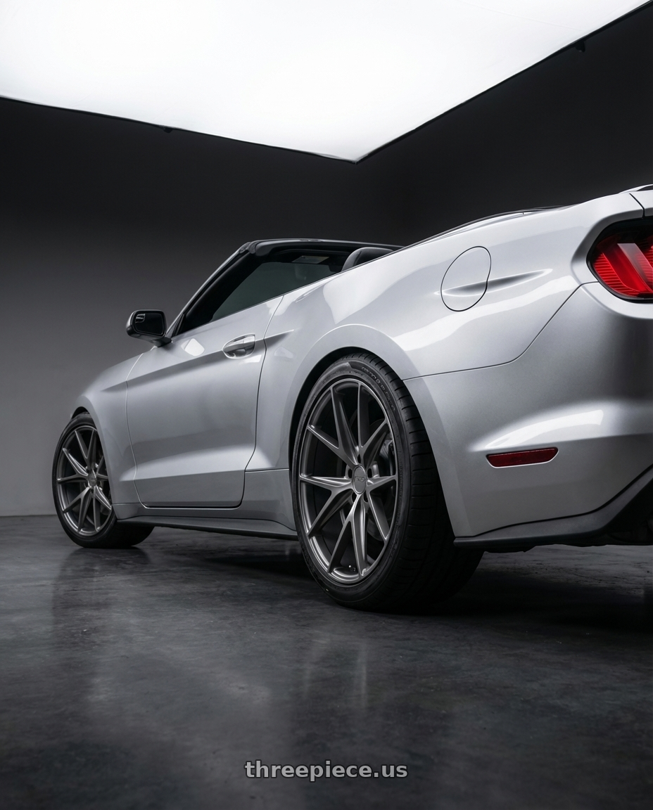 2018 ford mustang with Niche 1PC M116 MISANO 5X114.3 20X10.5 +30 MATTE GUN METAL wheels rear three quarter view square tires