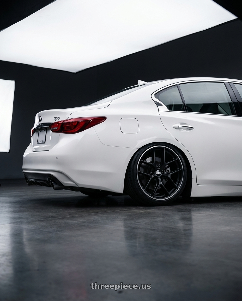 2020 Infiniti Q50 with BBS CC-R 5x114.3 20x9.0+32 Satin Black wheels rear three quarter view slight stretch tires