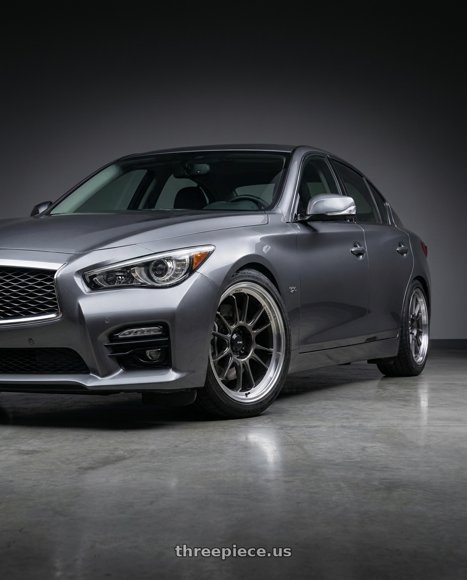 2021 Infiniti Q50 Red Sport with Konig Hypergram 5x114.3 18x8.5+35 Metallic Carbon w/ Machined Lip wheels