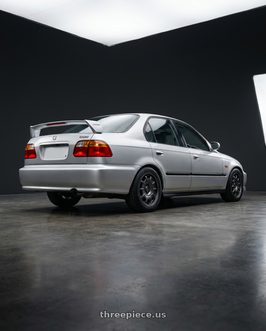 1999 honda civic with fifteen52 BUNDT SV 6x130 17x8 +40 ASPHALT BLACK (SATIN BLACK) wheels rear three quarter view square tires
