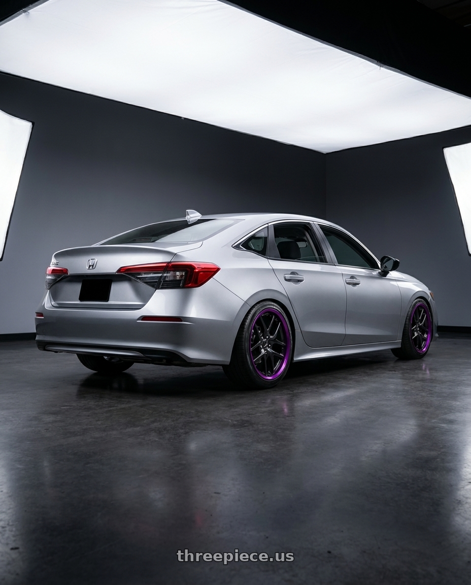 2023 Honda Civic with Threepieceus Hubcentric Rings wheels rear three quarter view square tires