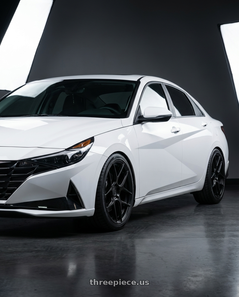 2024 Hyundai Elantra N with Aodhan AFF2 5x114.3 19x8.5+35 Matte Black wheels front three quarter view lowered stance