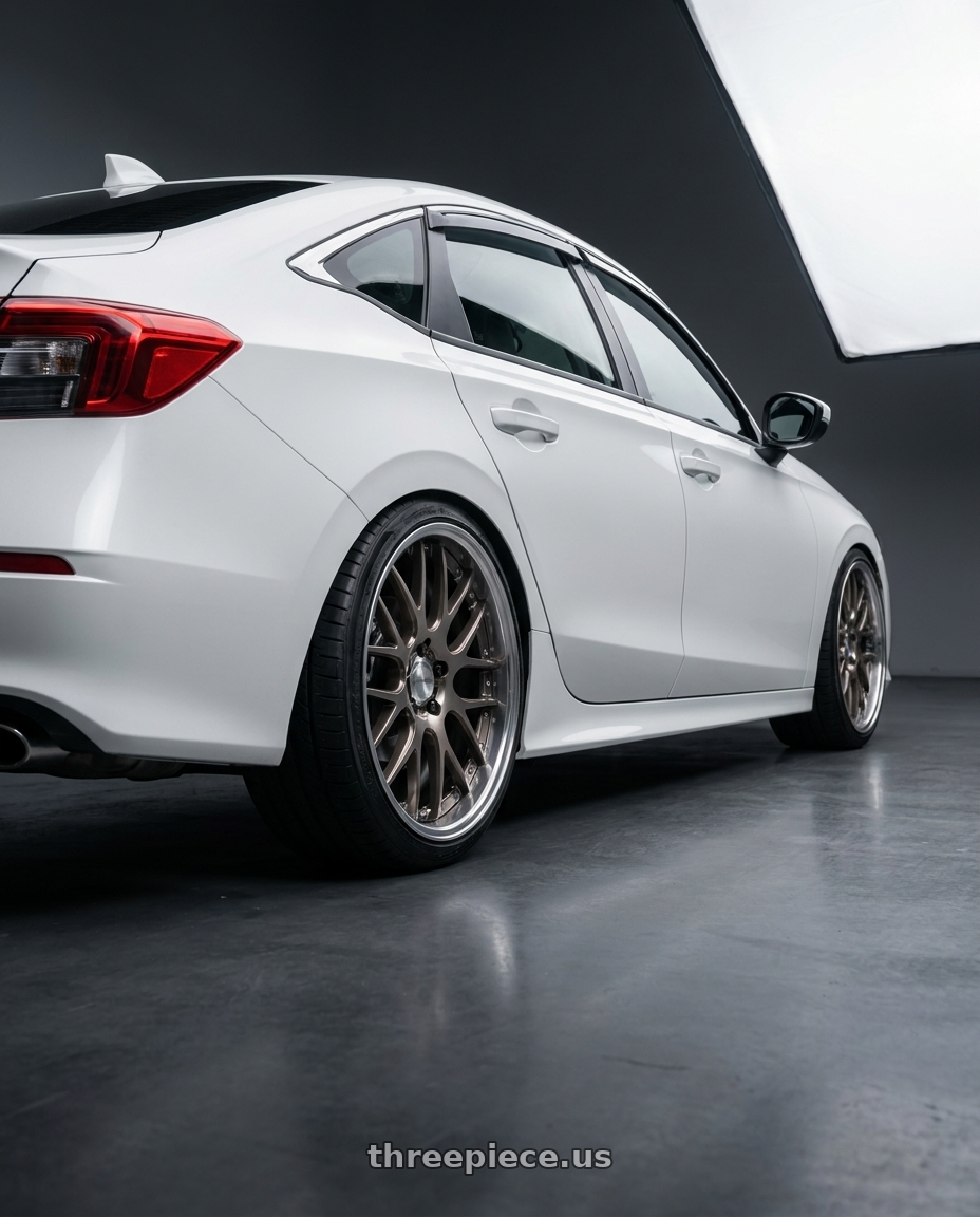 2022 honda civic sport with Work Lanvec Lm1 5x114.3 18x7+45 O Disk Trans Gray Polish wheels rear three quarter view square tires