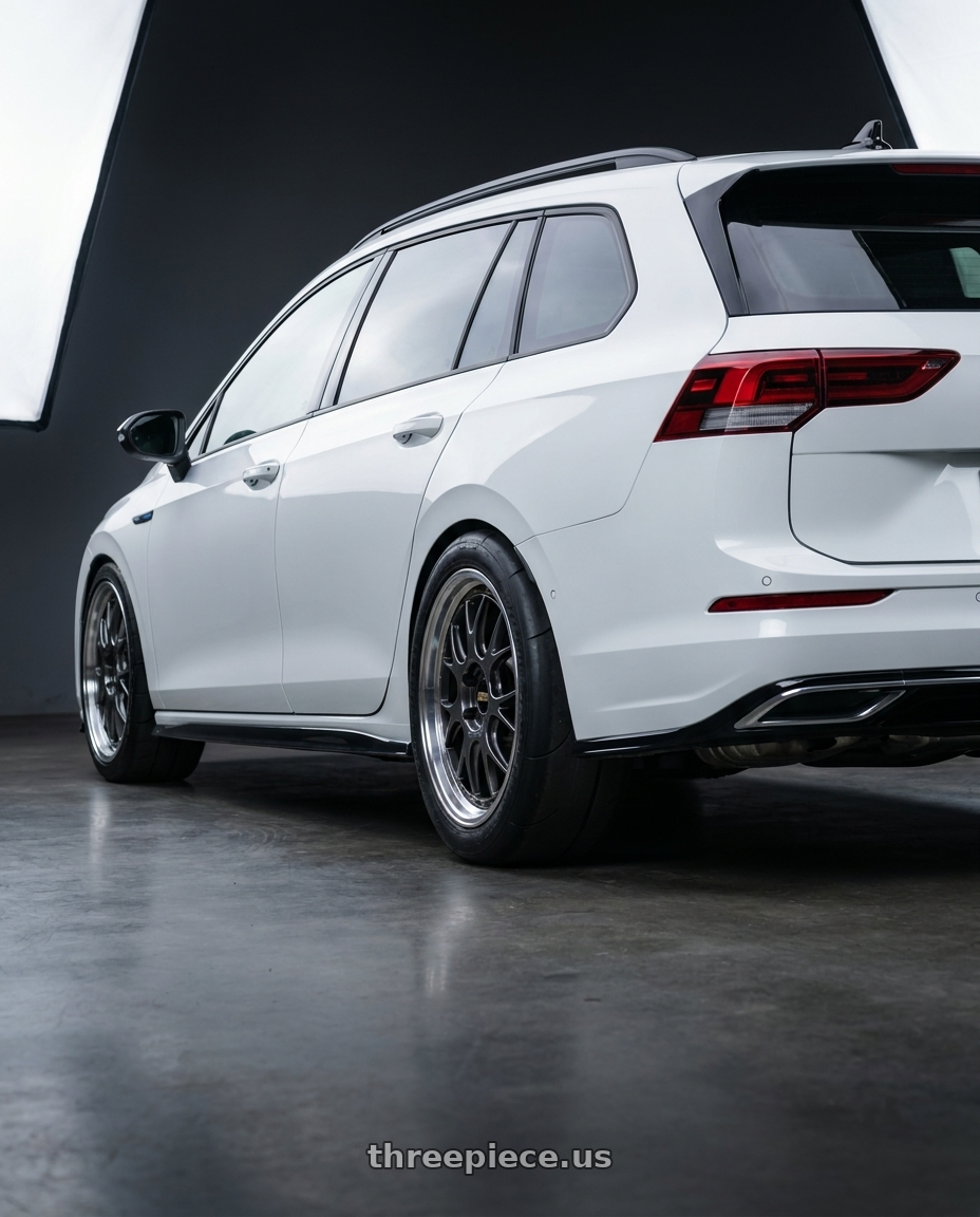 2023 golf variant8 with BBS LM-R 5x112 19x8.5+38 Diamond Black wheels rear three quarter view excessive tires