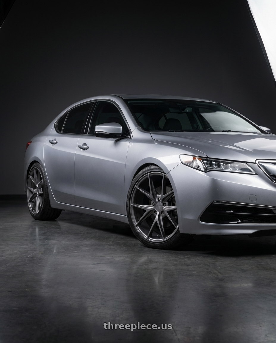 2019 Acura TLX with Niche 1PC M116 MISANO 5X114.3 19X8.5 +45 MATTE GUN METAL wheels front three quarter view lowered stance