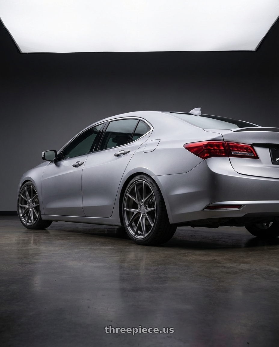2019 Acura TLX with Niche 1PC M116 MISANO 5X114.3 19X8.5 +45 MATTE GUN METAL wheels rear three quarter view square tires