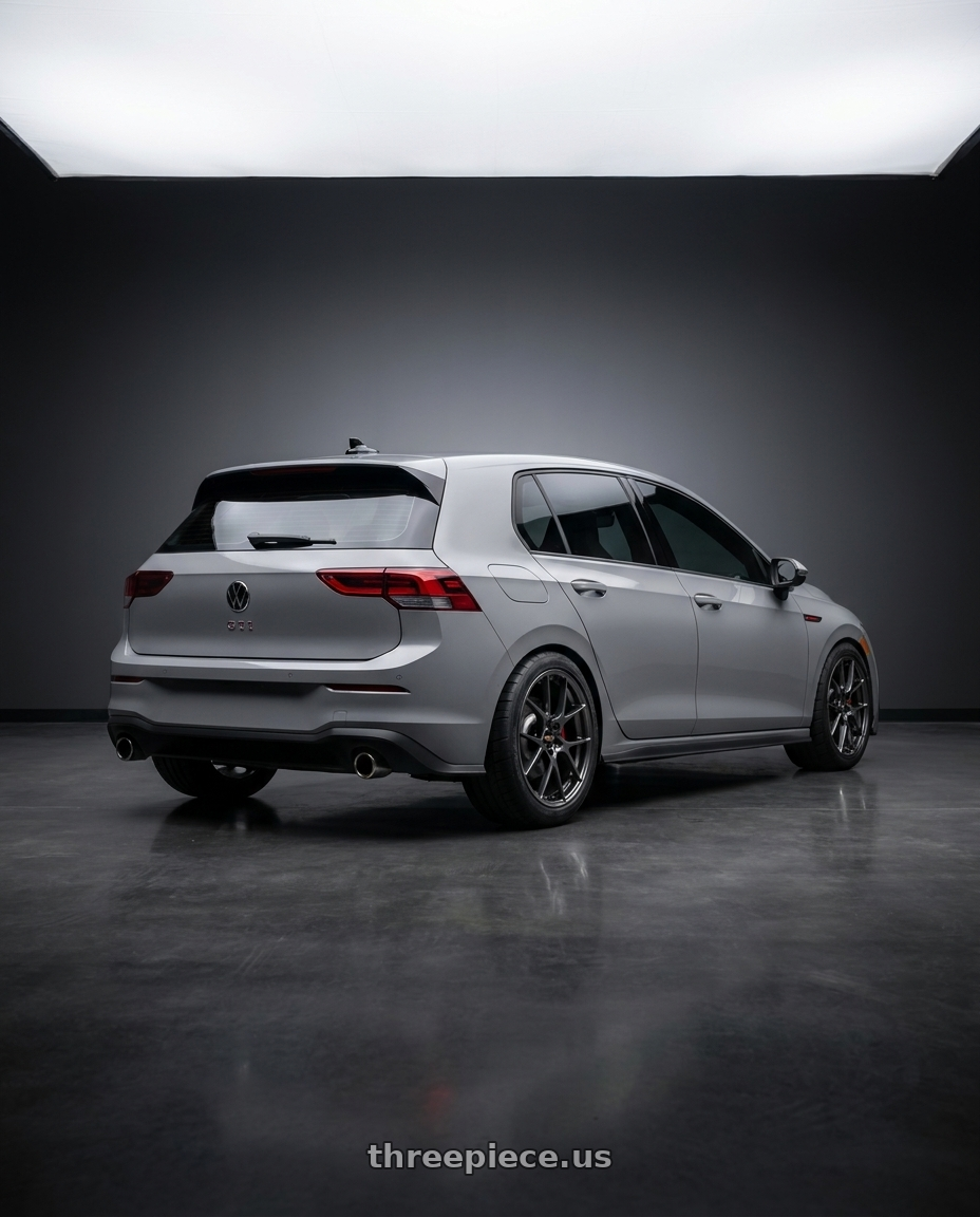 2024 Volkswagen gti moonstone with BBS RF 5x112 18x8 +45 Diamond Black wheels rear three quarter view meaty tires
