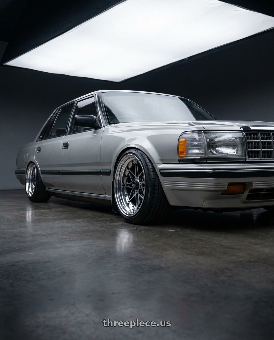 1984 Toyota Crown Royal Saloon with EQUIP 03 Black Polish 4x100 15x12 +7 wheels