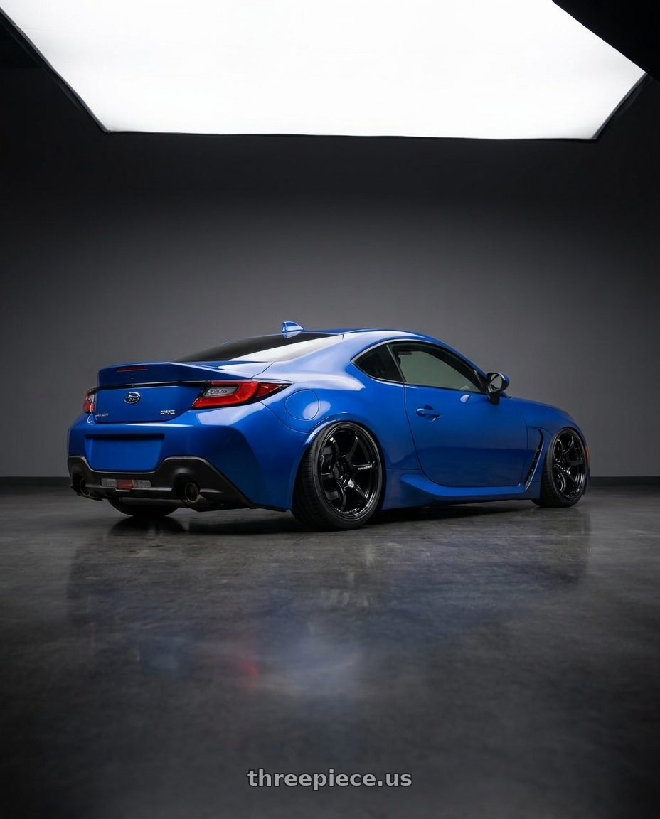 2024 Subaru BRZ with Advan RGIII 5x114.3 18x9.0+25 Gloss Black wheels rear three quarter view slight stretch tires
