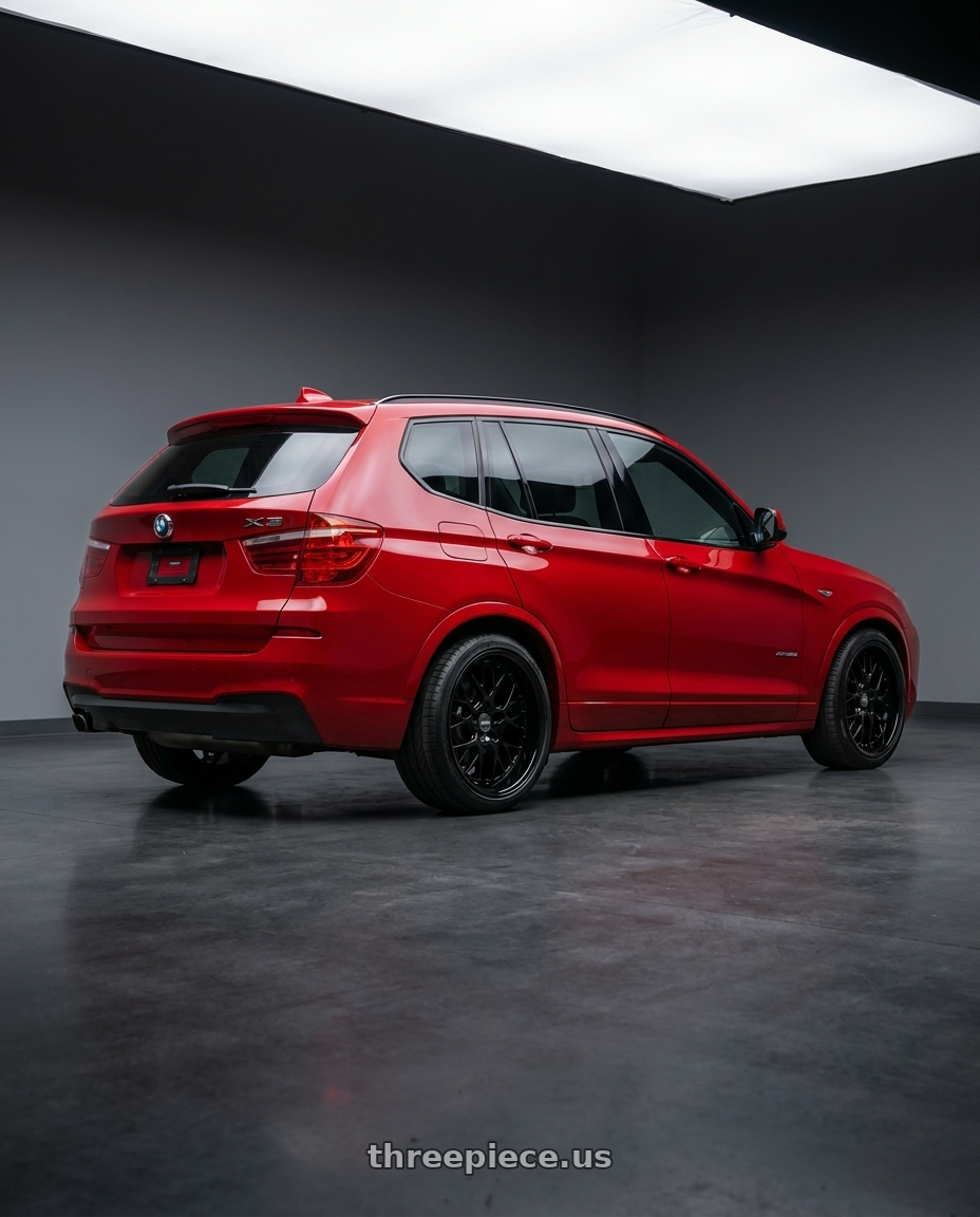 2017 x3 Msport with ESR Wheels CS SERIES CS11 5x120 18x9.5 +22 Gloss Black wheels rear three quarter view slight stretch tires
