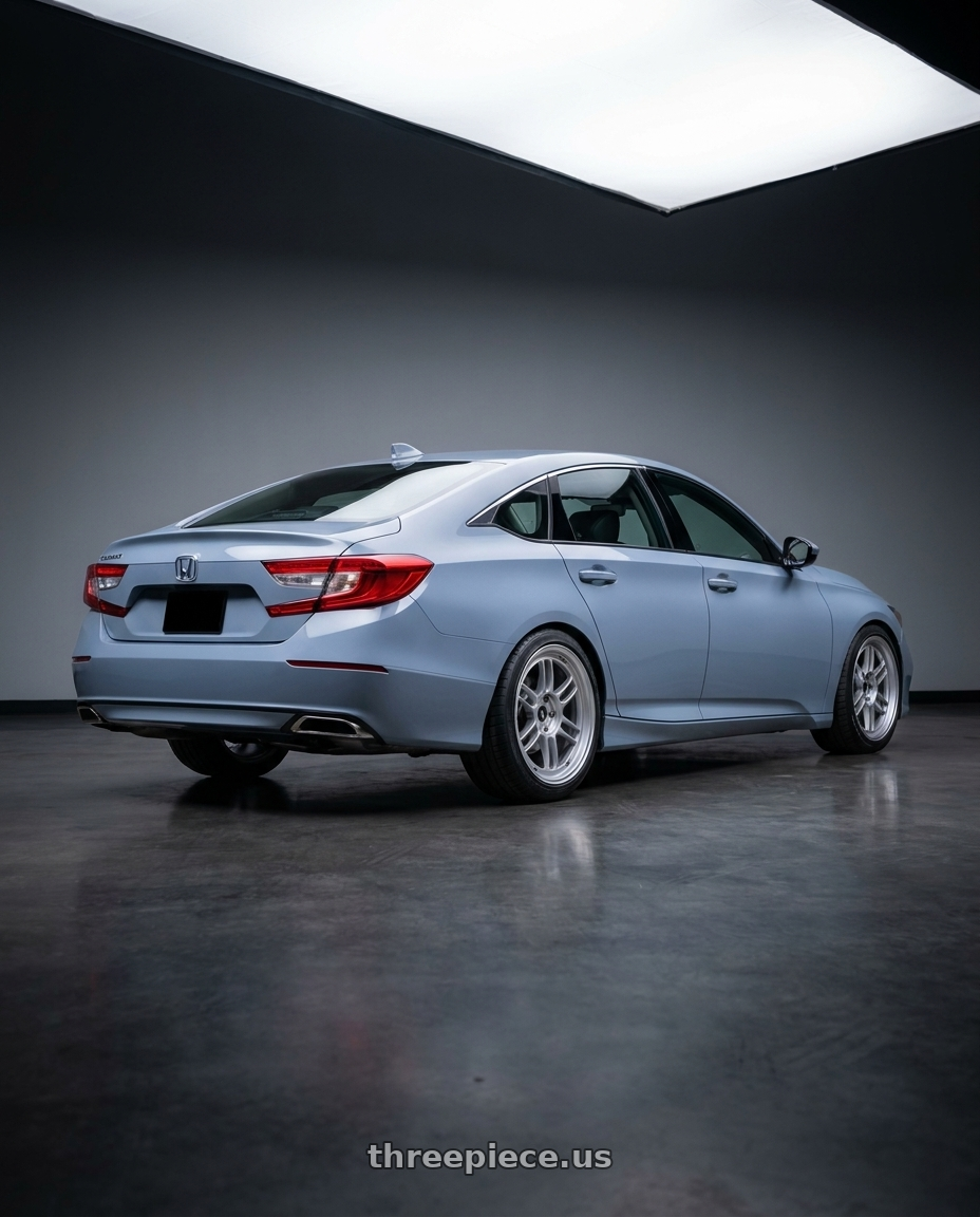 2021 Honda Accord EX-L with Enkei RPF1 5x114.3 18x9+35 Silver wheels rear three quarter view square tires