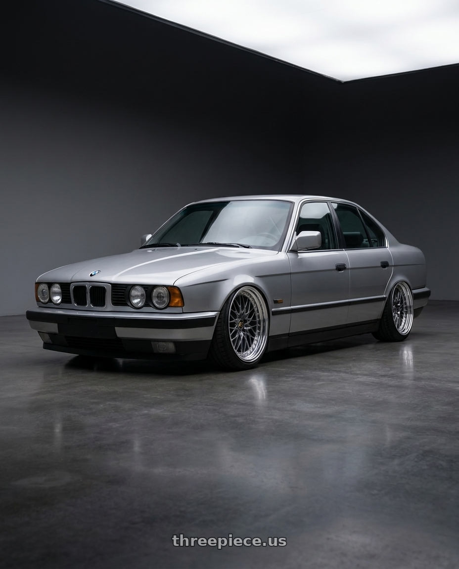 1993 Bmw e34 with Work Vs-Xv 5x100 18x7+28 A Disk Brilliant Silver Black wheels