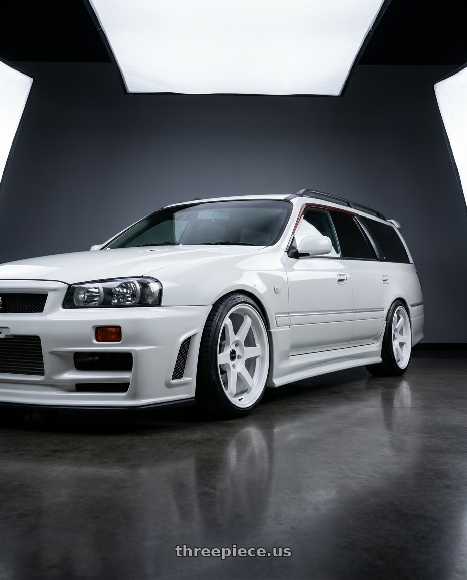 2000 Nissan stagea with Vors TR37 5x112 17x9 +30 White wheels