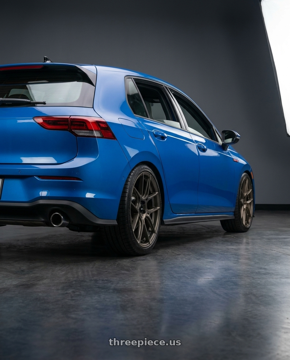 2021 volkswagon gti  with Konig Ampliform 5x112 18x8.5+43 Dark Metallic Graphite wheels rear three quarter view square tires