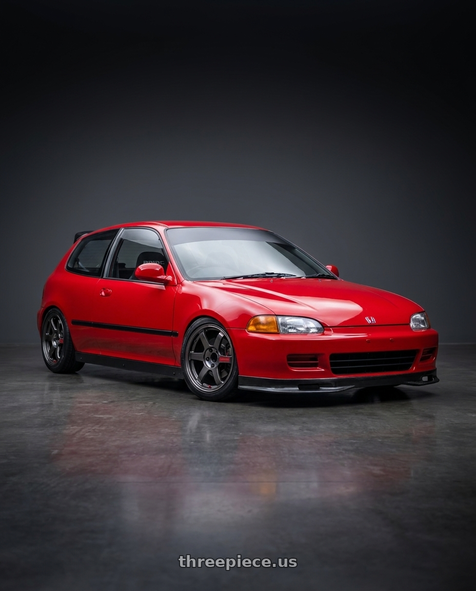 1993 Honda eg6 red with Volk Racing TE37 Saga SL 5x100 18x8.5+45 Pressed Graphite wheels