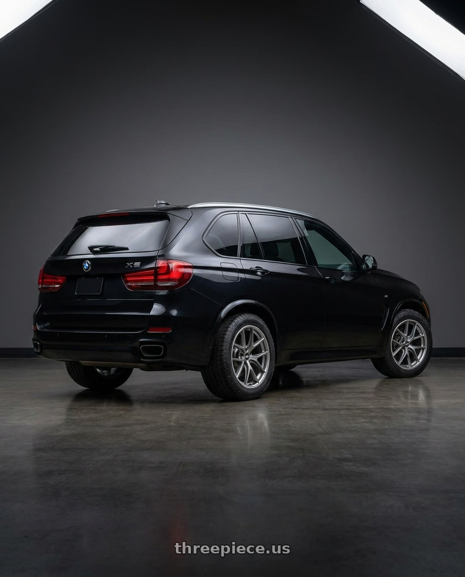 2014 BMW X5 with BBS CI-R 5x120 20x9.5 +40 Platinum Silver Polished Rim Protector wheels rear three quarter view meaty tires