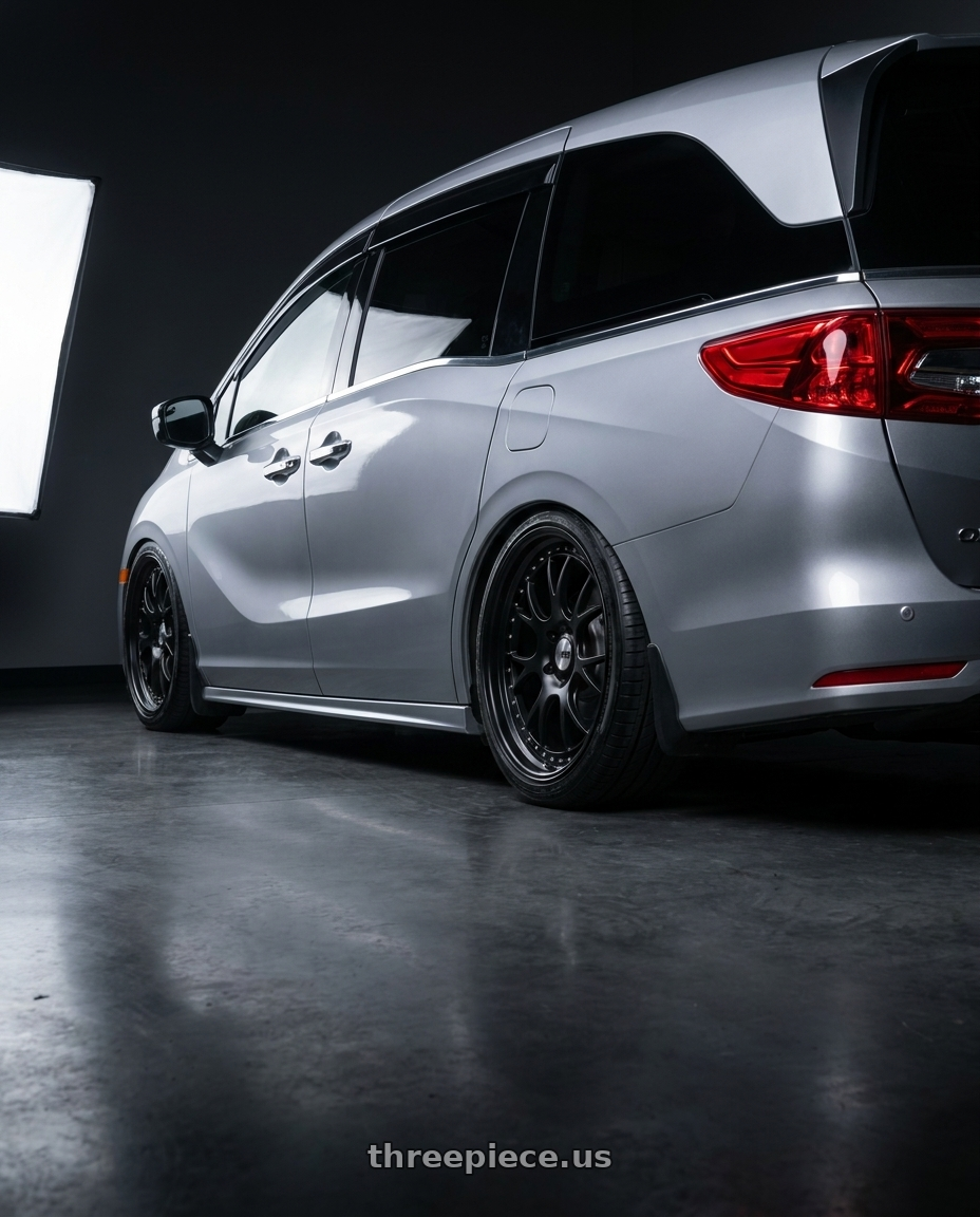 2024 Honda Odyssey with SSR Professor MS3 5x120 20x8.5+43 NR Disk Flat Black wheels rear three quarter view square tires