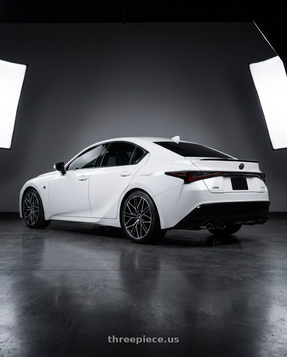 2022 Lexus IS with Enkei Phantom 5x114.3 19x8+35 Black Machined wheels rear three quarter view square tires