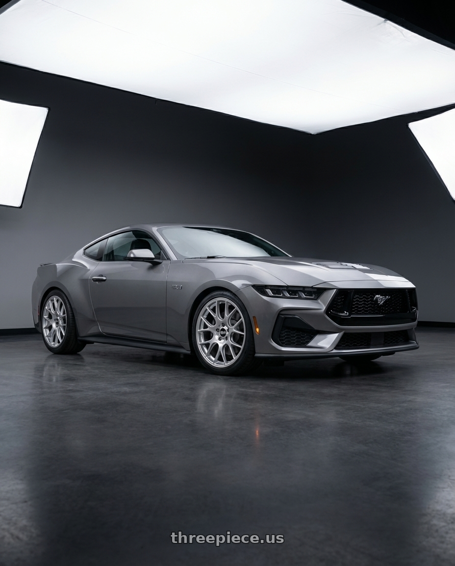 2025 ford mustang gt carbonized gray metallic with BBS CH-R 5x120 19x9.5 +35 Brilliant Silver Polished Rim Protector wheels