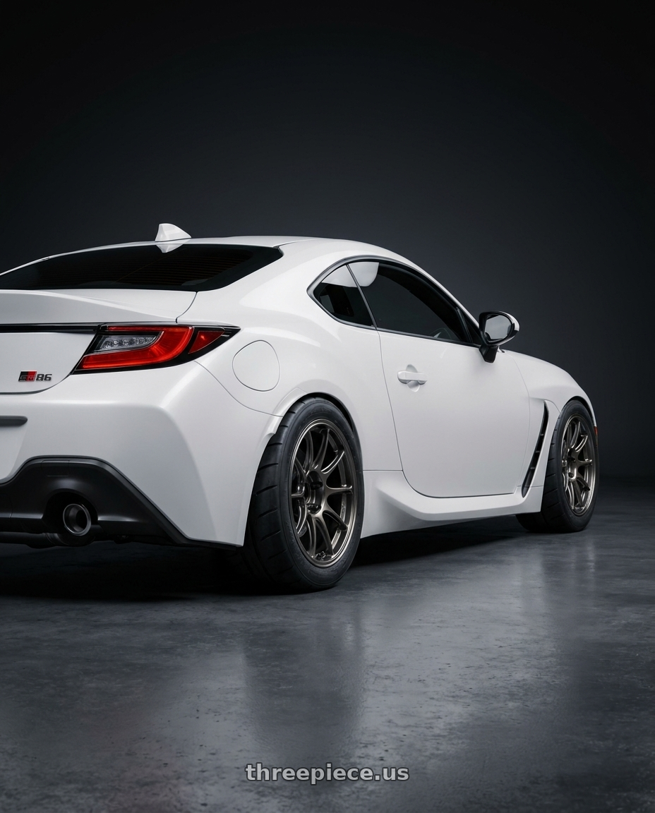 2022 Toyota GR86 with WedsSport TC105X 5x100 18x9.5+45 EJ Titan Face: R wheels rear three quarter view meaty tires