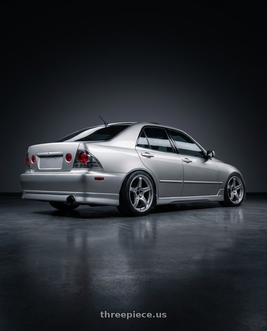 2002 Lexus IS300 with TRD Front Lip and Side Skirt with Ssr Gtx03 5x114.3 18x8+45  PLATINUM SILVER wheels rear three quarter view meaty tires