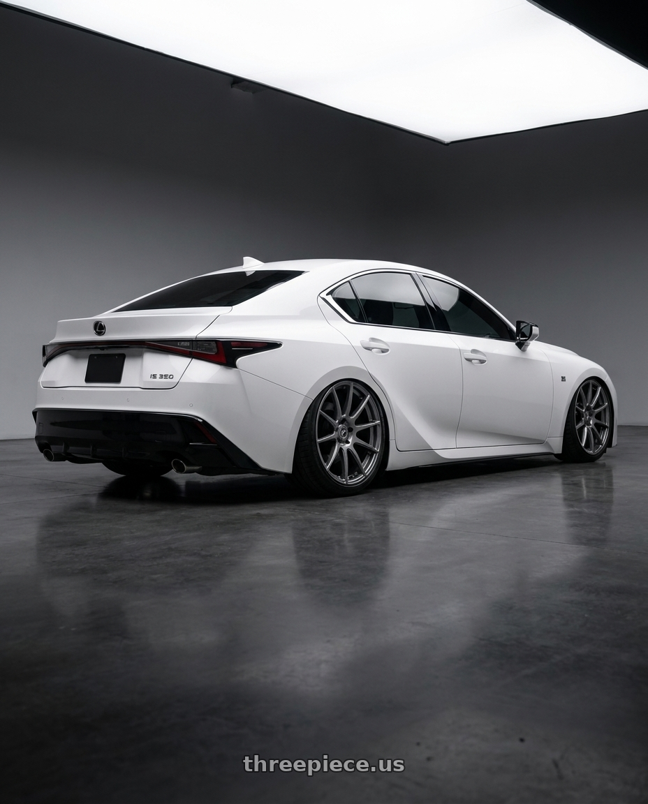 2024 Lexus IS 350 with Forgestar CF10 5x114.3 19x9 +35 Gloss Anthracite wheels rear three quarter view slight stretch tires