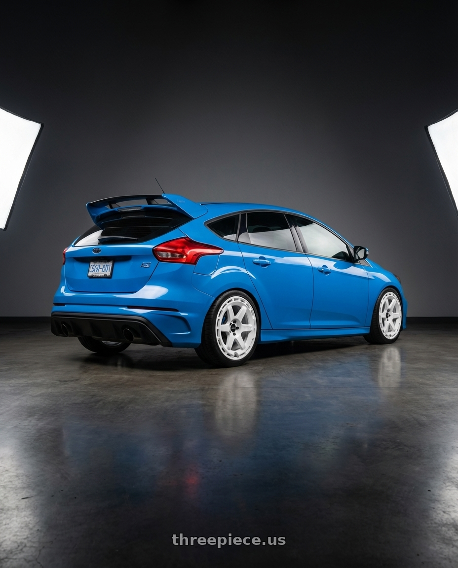 2016 Ford Focus RS with Rotiform 1PC R183 KB1 5X114.3 19X8.5 +40 GLOSS WHITE wheels rear three quarter view square tires