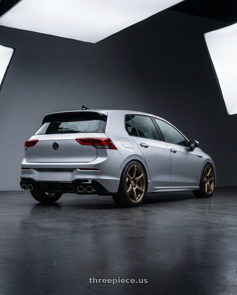 2024 Volkswagen Golf R MK8 with Kansei K11B Tandem 5X112 19x10.5 22 Bronze wheels rear three quarter view square tires