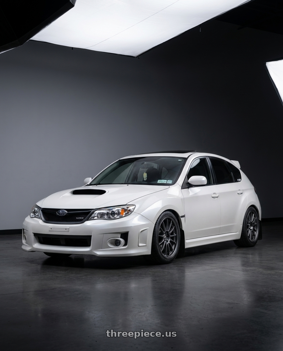 2012 Subaru Wrx Hatchback Pearl with Kansei K13B Corsa 5x114.3 18x9.5 22 Gunmetal wheels