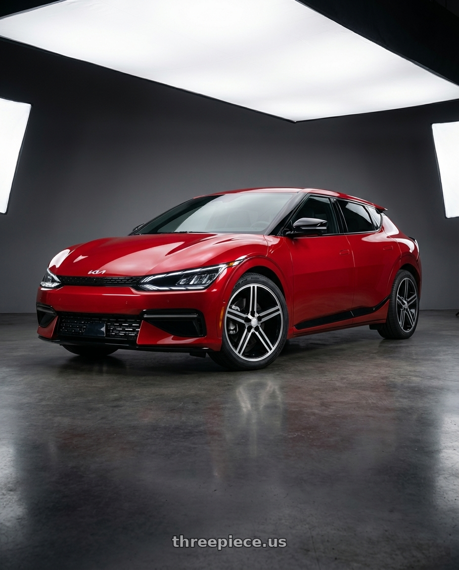 2024 kia ev6 with Strada OE Replica Iroc 5x114.3 20x8.5 +35 Gloss Black Machined wheels front three quarter view stock stance