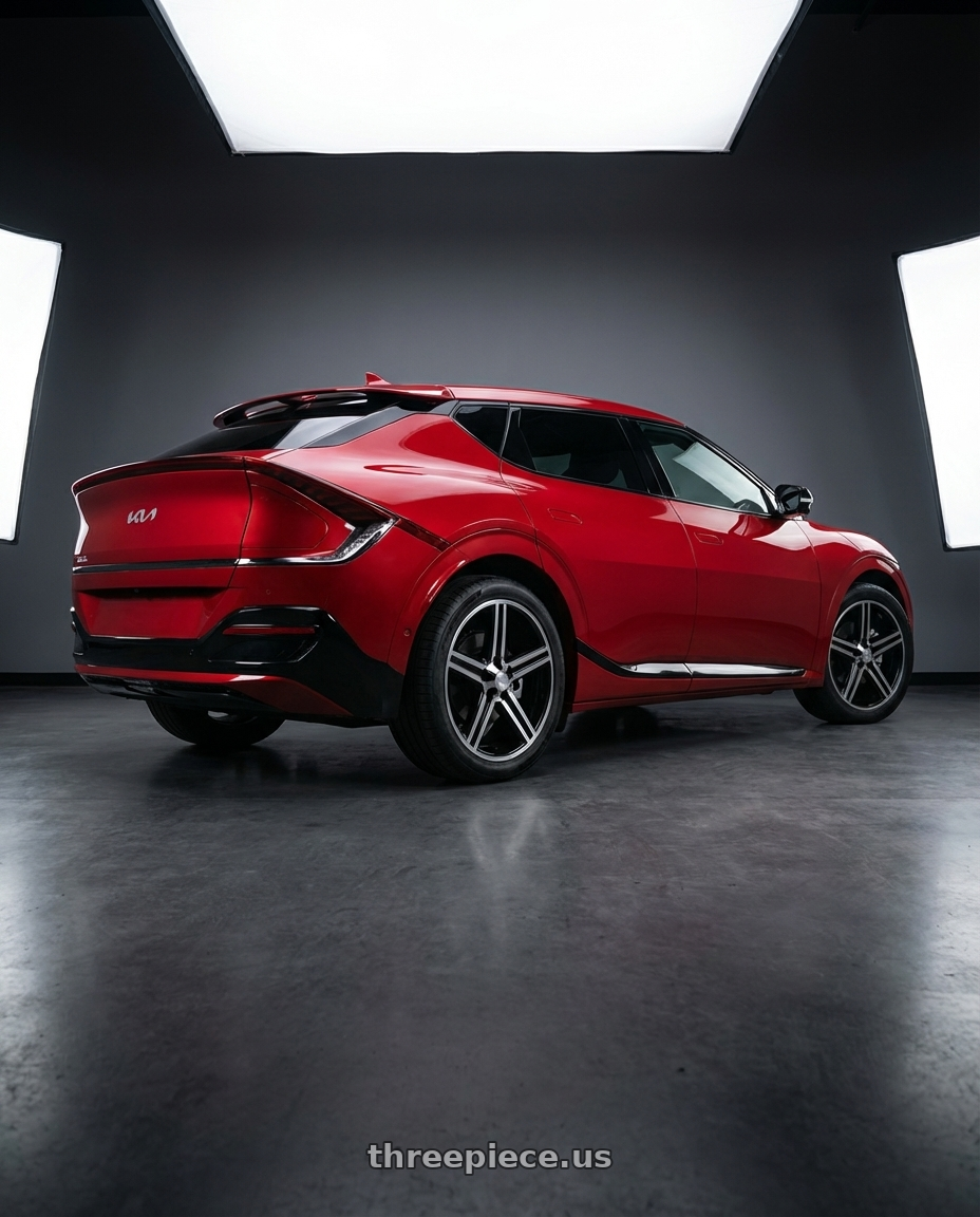 2024 kia ev6 with Strada OE Replica Iroc 5x114.3 20x8.5 +35 Gloss Black Machined wheels rear three quarter view square tires