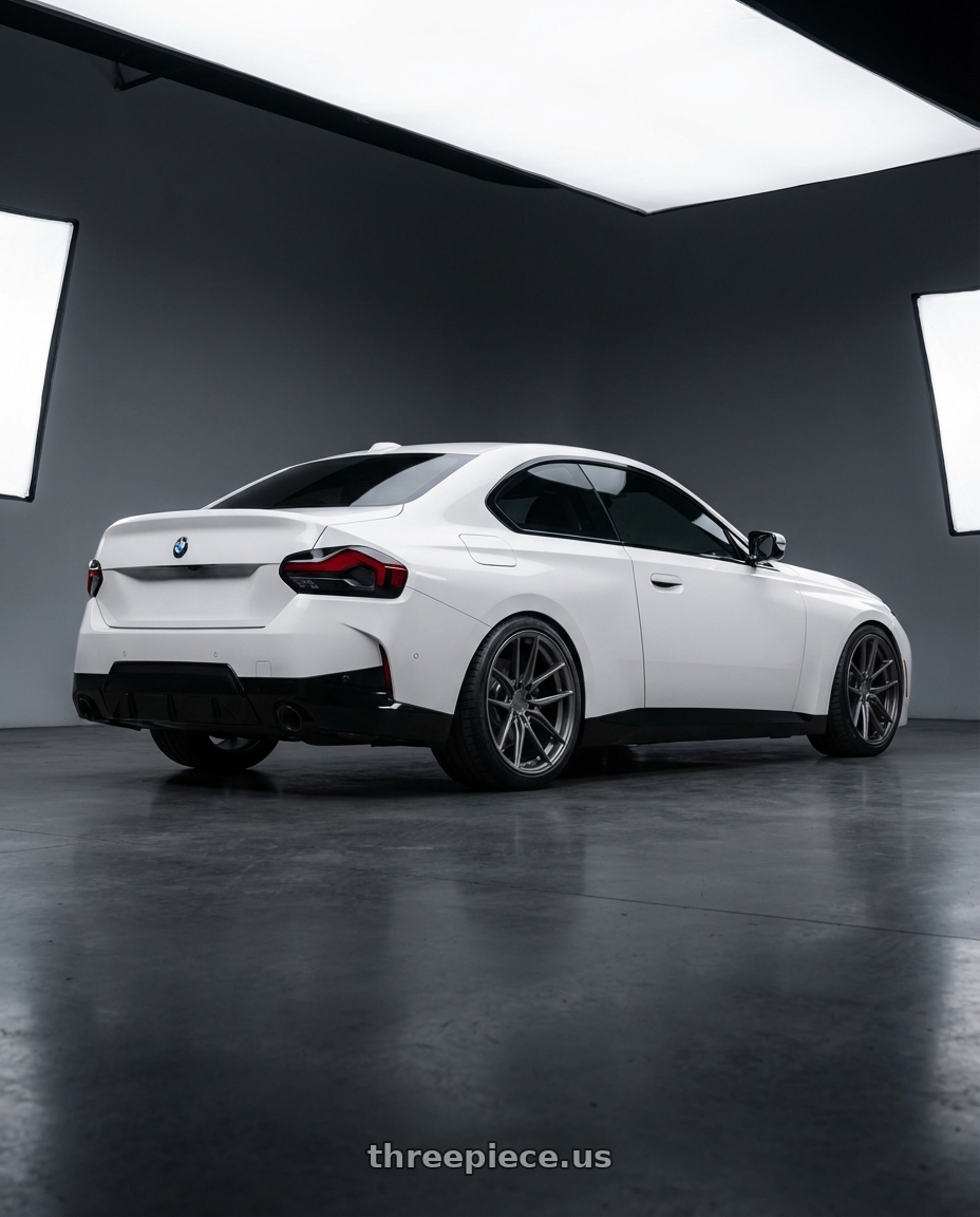 2024 BMW 2 Series G42 with Niche 1PC M116 MISANO 5X112 19X9.5 +50 MATTE GUN METAL wheels rear three quarter view square tires