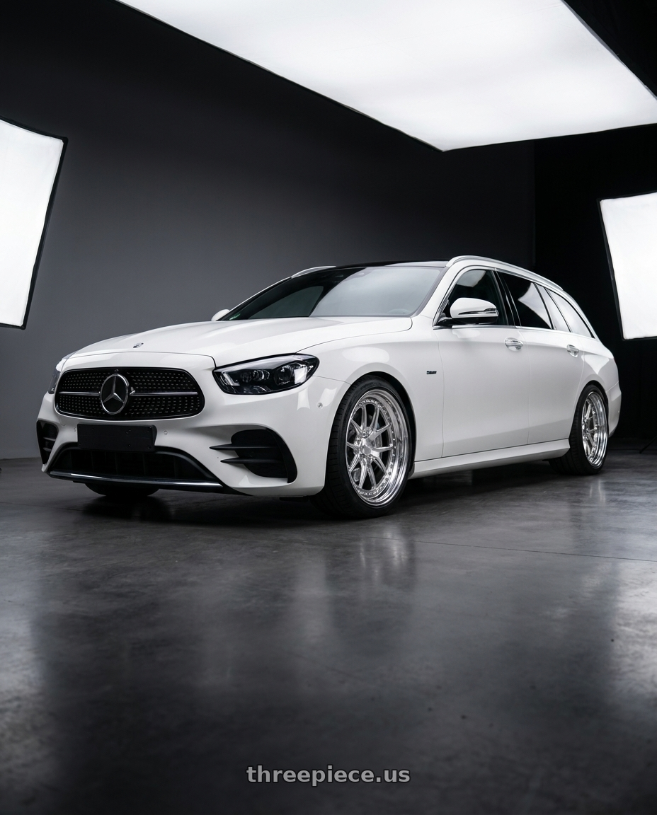 2021 Mercedes Benz E300de T model white with CCW CZ05 4x100 16x7 +60 Polished wheels