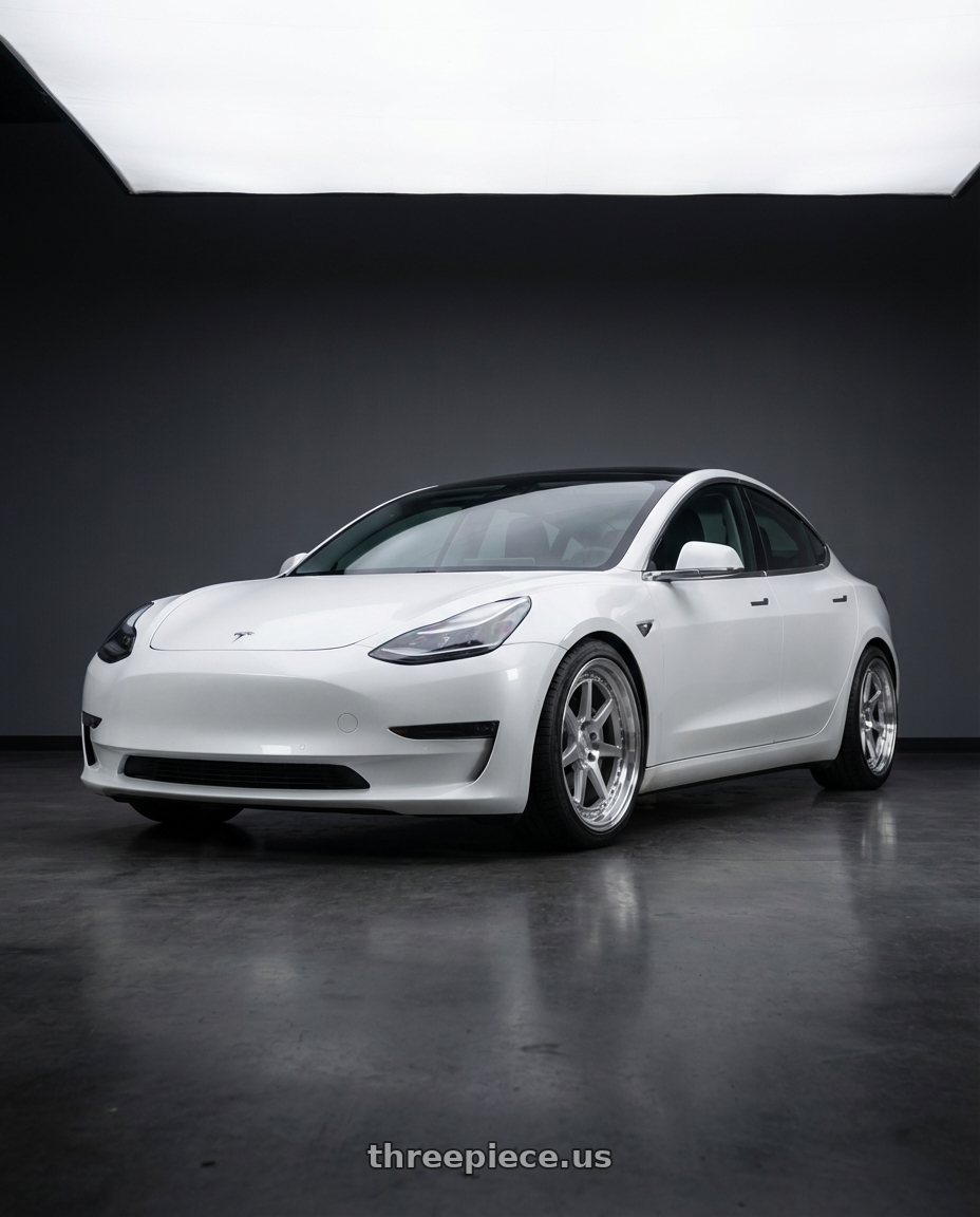 2023 Tesla Model 3 with Aodhan DS09 5x114.3 19x9.5+15 Silver w/Machined Face wheels