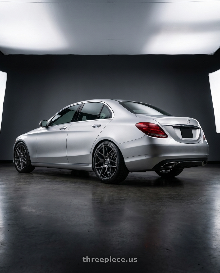 2019 C Class with MRR FS1 5x130 18x8.5  +45 Carbon Flash wheels rear three quarter view square tires