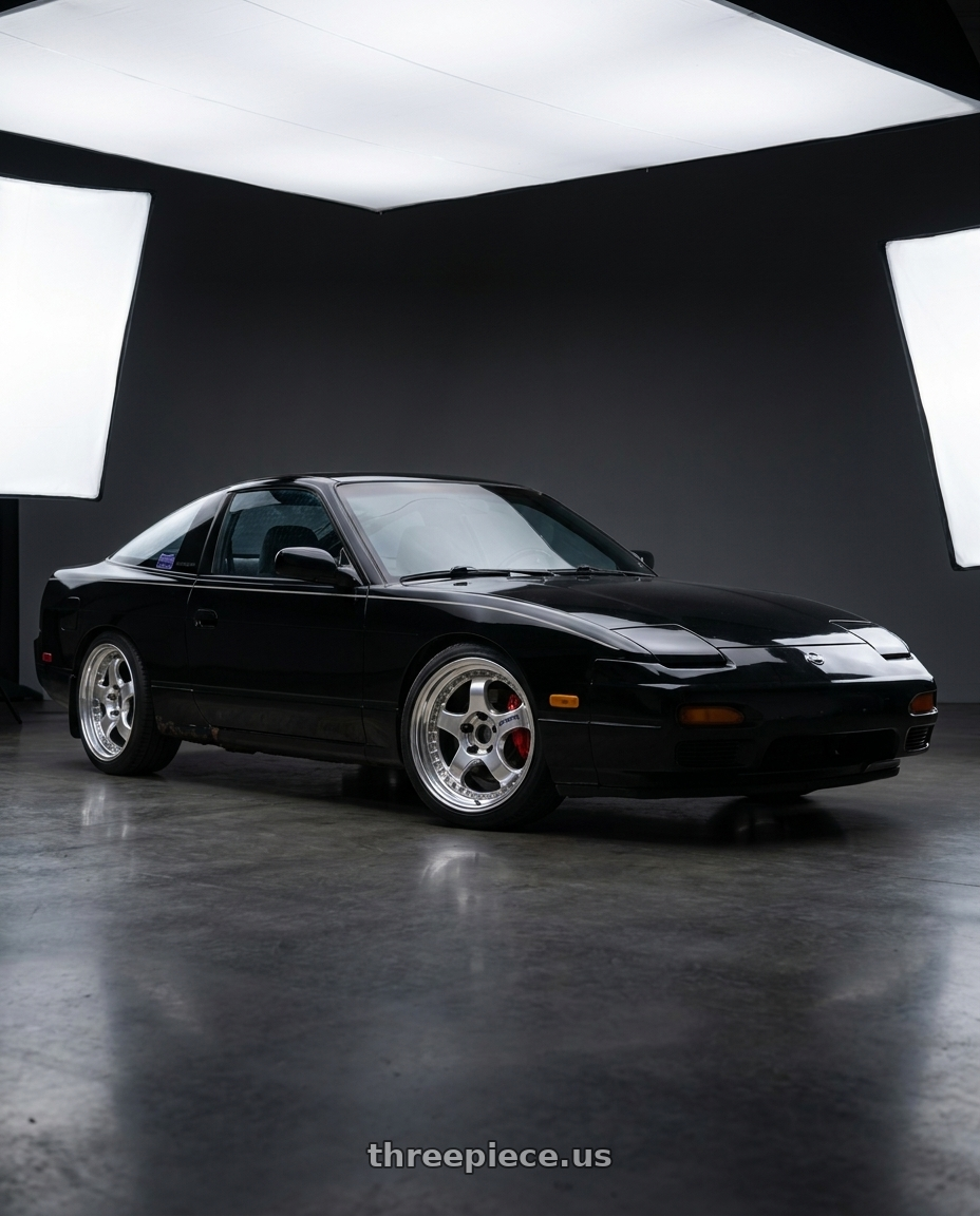 1991 Nissan 240sx hatchback, black with Work Meister S1 3P 4x114.3 17x8+28 A Disk Bright Buff Finish wheels