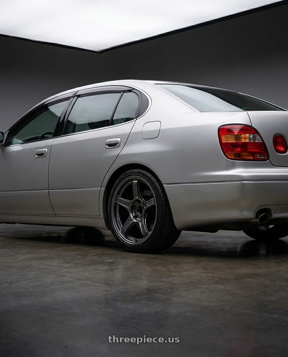 2001 lexus gs300 with Ssr Gtx03 5x114.3 18x9.5+38  BLACK GRAPHITE wheels rear three quarter view square tires