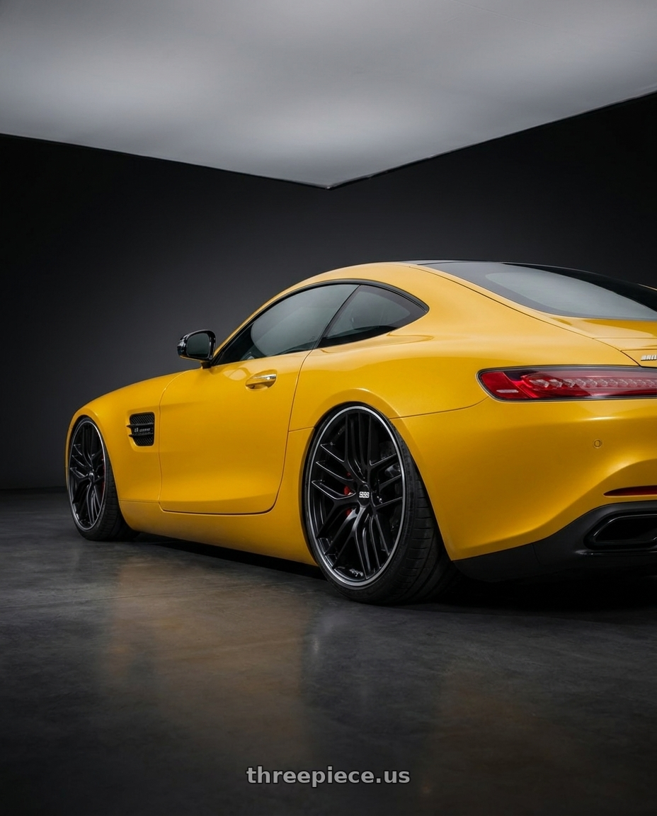 2019 Mercedes-Benz AMG GT with BBS CC-R 5x112 20x9.5+20 Satin Black wheels rear three quarter view slight stretch tires