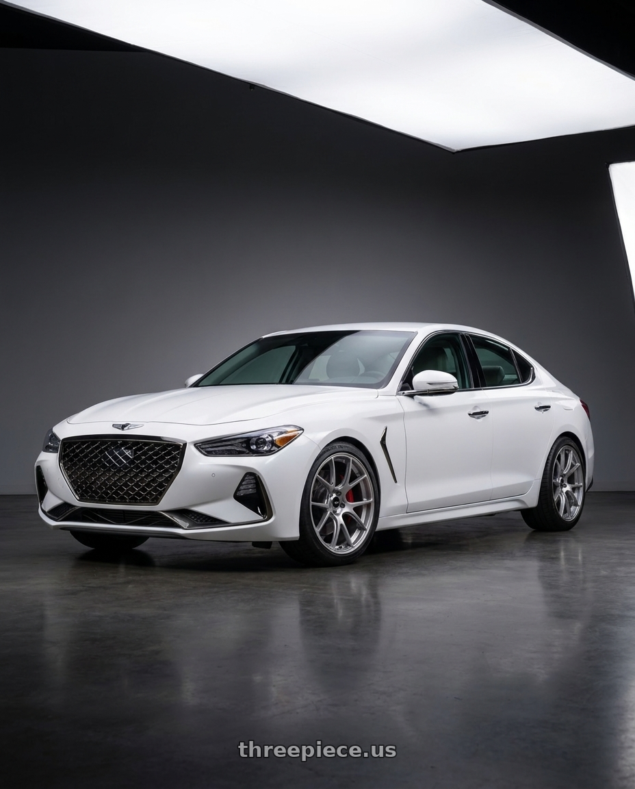 2019 Genesis G70 with Konig Forged F1M 5X120 19x9.5+44 Ash Silver Knurled Bead wheels