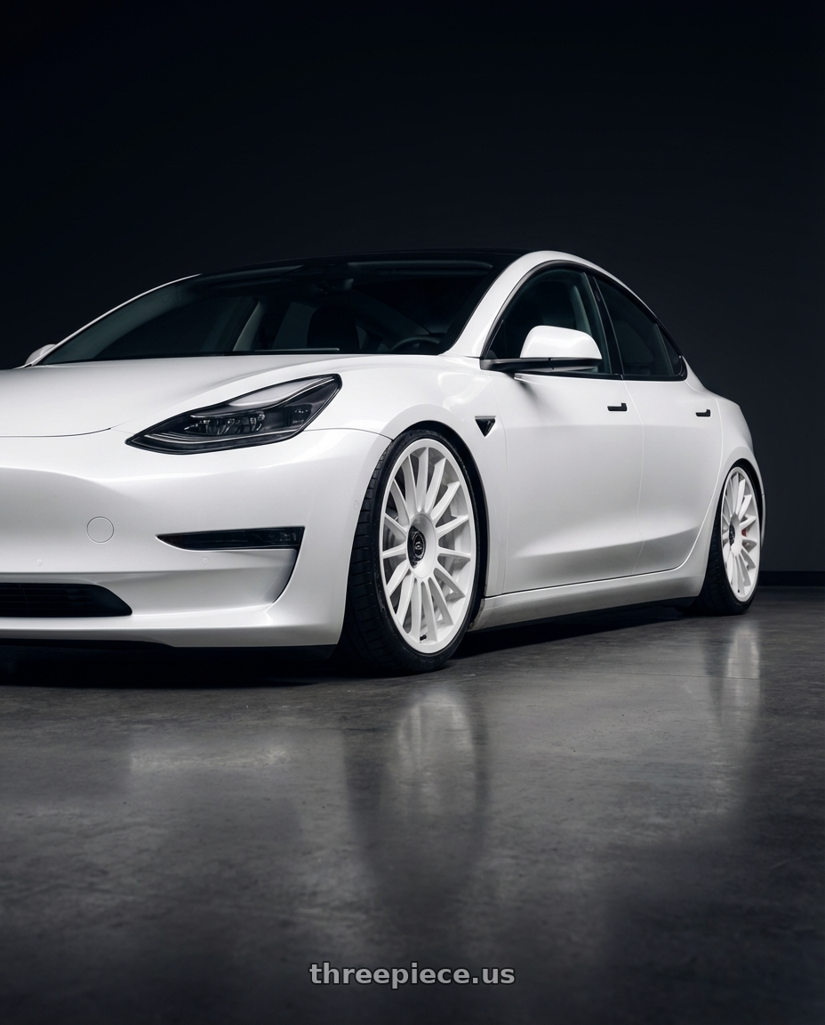 2023 Tesla Model 3 with fifteen52 PODIUM 5x114.3 / 5x120 19x8.5 +35 RALLY WHITE (GLOSS WHITE) wheels