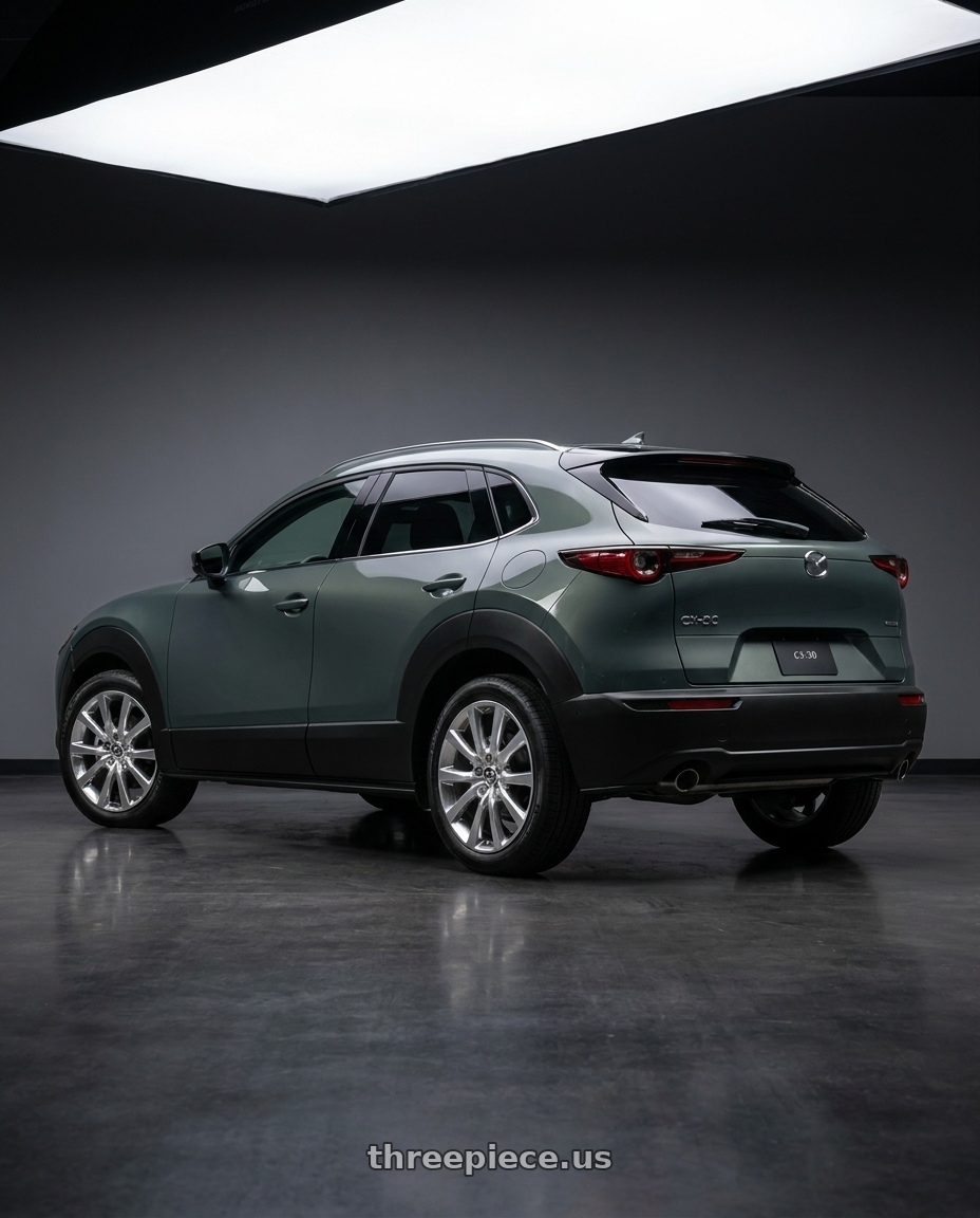 2023 Mazda cx30 with OE Wheels CL02 5x115 20x9+25 Polished wheels rear three quarter view square tires
