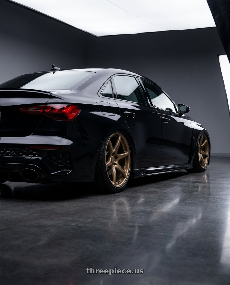 2022 Audi RS3 8Y with Kansei K11B Tandem 5X112 19x10.5 22 Bronze wheels rear three quarter view slight stretch tires