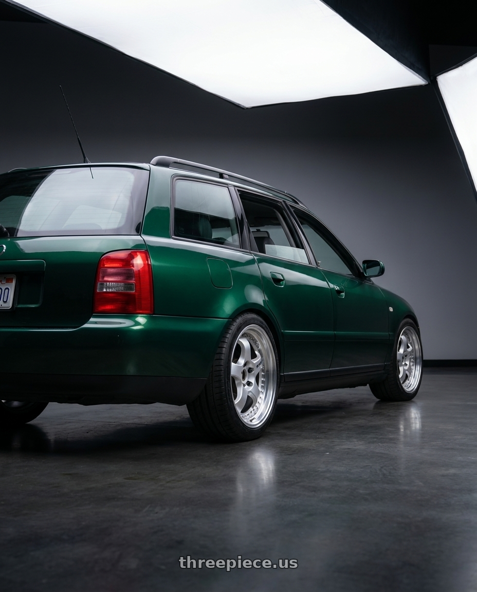 1999 audi a4 avant quattro with Work Meister S1 3P 5x112 17x7.5+42 W Disk Silver wheels rear three quarter view square tires