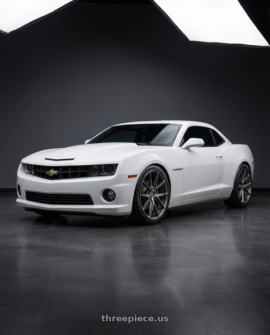 2014 Chevrolet Camaro 5th Gen with Niche 1PC M116 MISANO 5X120 20X9 +35 MATTE GUN METAL wheels front three quarter view lowered stance