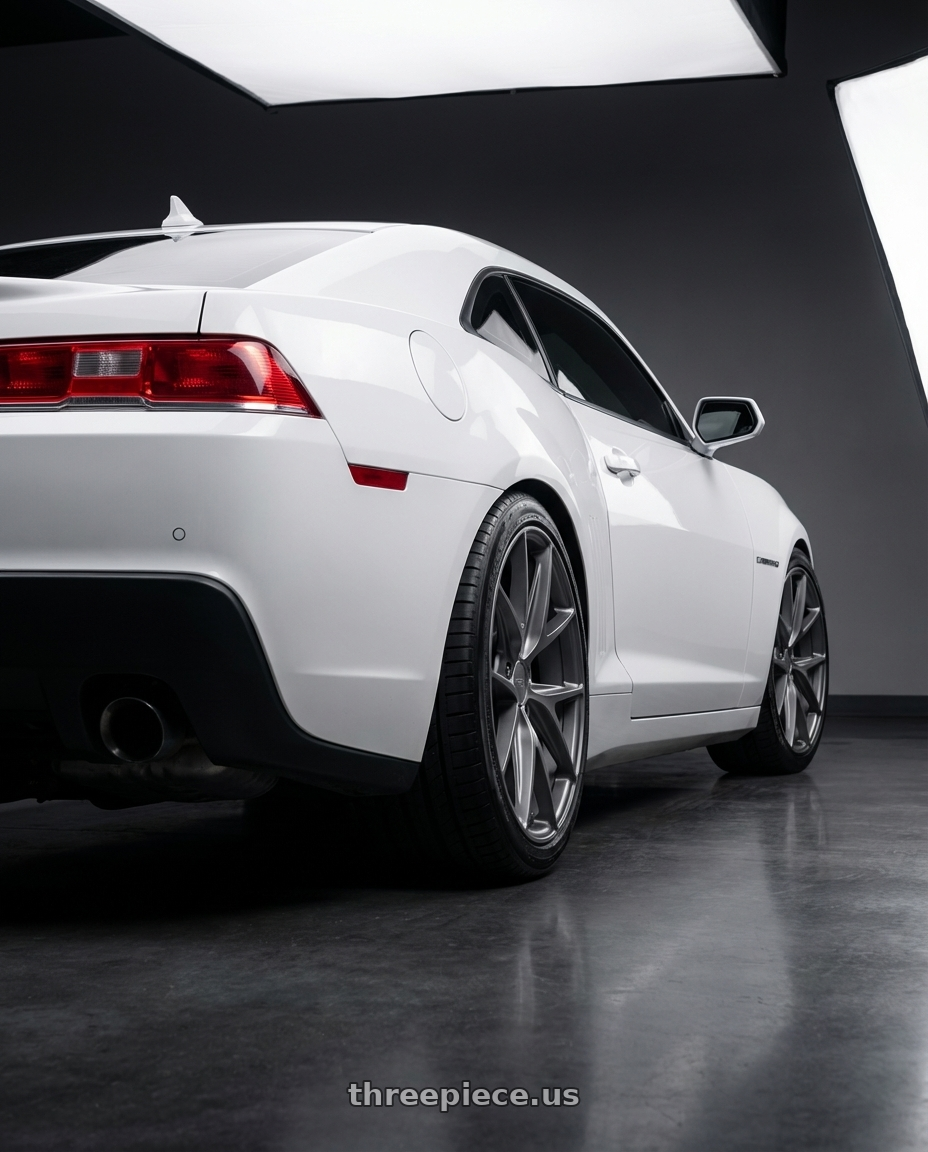 2014 Chevrolet Camaro 5th Gen with Niche 1PC M116 MISANO 5X120 20X9 +35 MATTE GUN METAL wheels rear three quarter view square tires