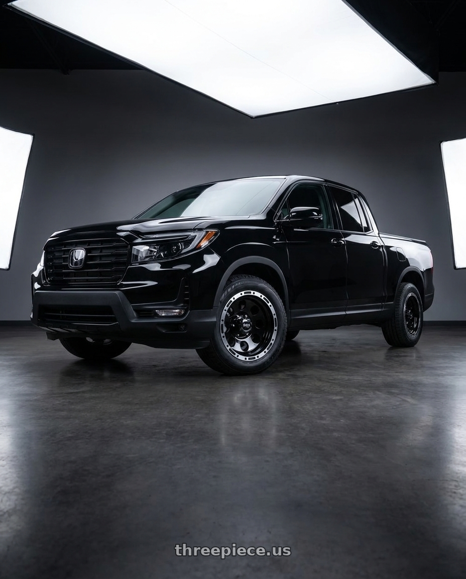 2026 Honda Ridgeline Black Edition with Scale 4X4 S52 6x139.7 16x8 +0 Glossy Black w/Machined Face wheels