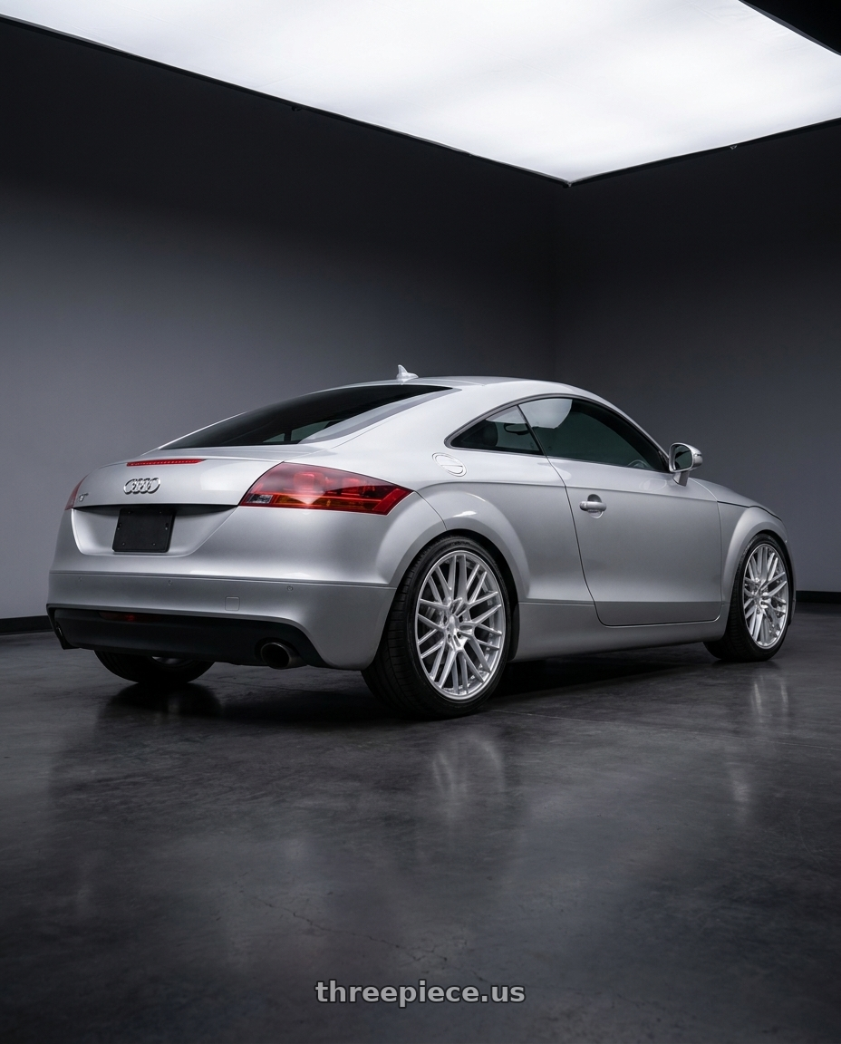 2008 audi tt Mk2 with TSW TW001 DAYTONA 5X112 19x8.5 +35 GLOSS SILVER wheels rear three quarter view square tires