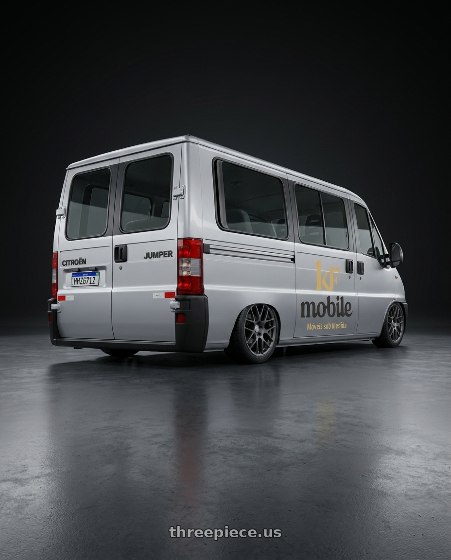 citroen jumper 2004 minu bus, adesivada with TSW NURBURGRING 5X114.3 17X7.5 +45 MATTE GUNMETAL wheels rear three quarter view square tires