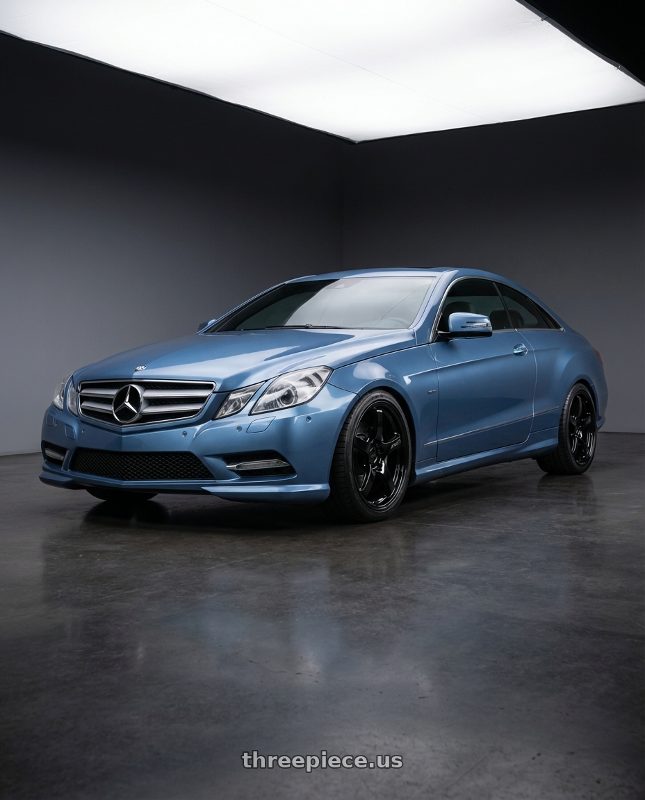 2014 Mercedes-Benz E-Class Coupe C207 with Gram Lights 57CR 5x112 19x8.5+45 Glossy Black wheels front three quarter view lowered stance