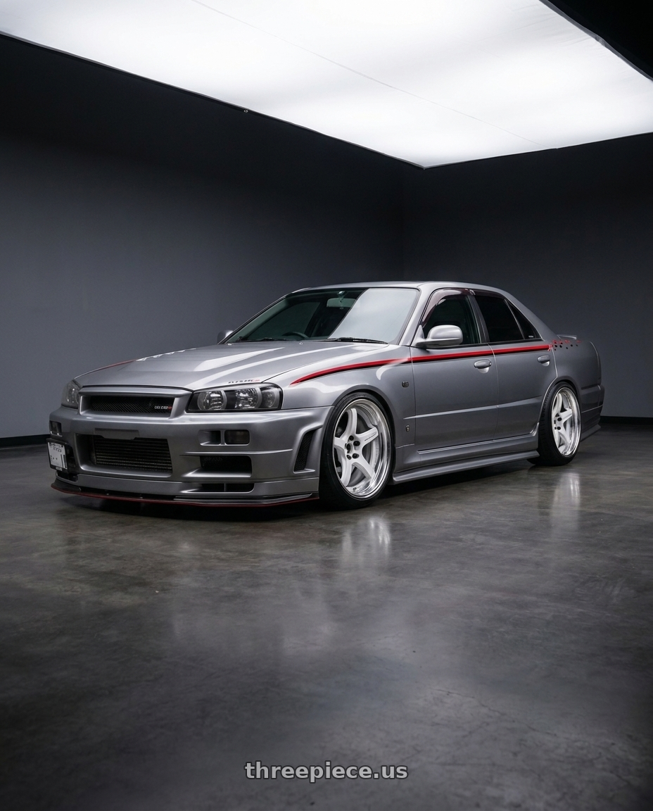 1998 Nissan Skyline 25GT Four with Work T5R 2P 5x114.3 18x10.0 +22 WHITE wheels